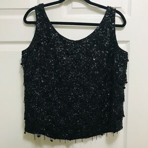 Vintage Hand Beaded Black Women Formal Top Size 42 Large